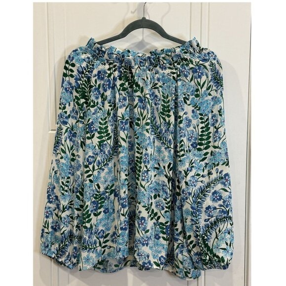 Talbots Tops - NWT Talbots L Floral Blouse Blue Green Long Sleeve Ruffle Collar Classic Preppy